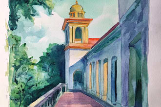 draw original watercolor landscape or architecture art