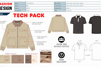 create fashion clothing tech pack and fashion flats design