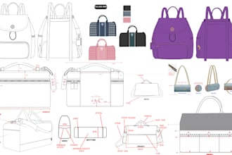 design any bags, handbag, backpack, luggage, wallet with tech pack