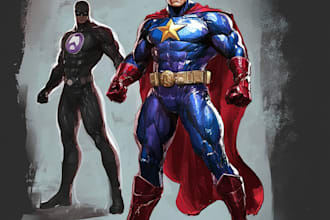 create concept art superhero character design for comics