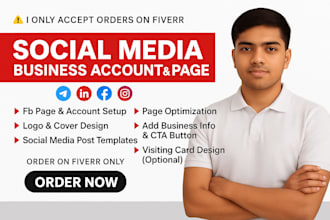 setup social media business pages and design logo and cover