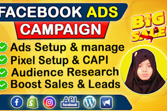 setup facebook ads campaign for traffic leads and sales