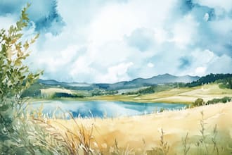 sketch architectural garden views or landscape scenery with watercolor