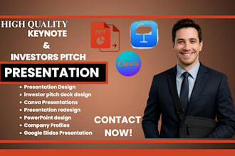 design keynote presention, investor pitch, sales pitch deck presentation for bus