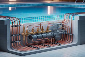 design pool mep, underground piping, heating and filtration system