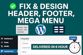 fix and design header, footer, and mega menu in 6 hours