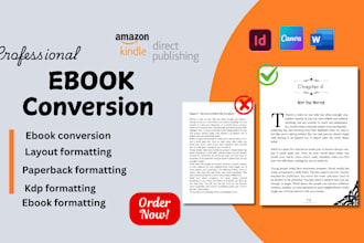 do ebook conversion from word, indesign, pdf to epub, kdp paperback, ebook forma