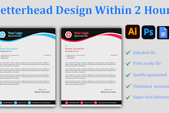 design editable letterhead PSD,PDF,file format within 2 hour