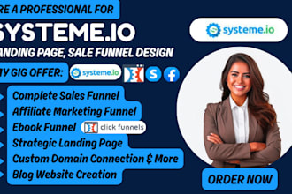 design sales funnel, landing page in systeme io, gohighlevel, connect domain