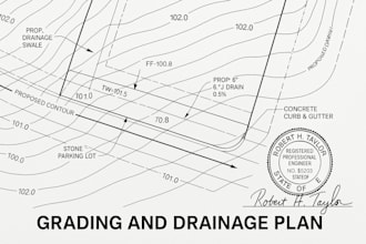 design grading and drainage plan with seal, sign and stamp