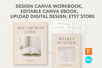 design canva workbook, editable canva ebook, upload digital design, etsy store