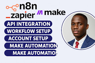setup zapier, make, zap n8n automations, workflows, and API integrations expert
