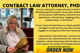 be your lawyer for legal agreements, contract, terms and conditions, mou or nda