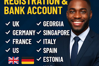 do company,vat registation and bank account for UK,germany,france,US,georgia,eu