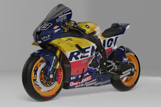 model 3d avatar motorcycle,animate 3d customizable bike for game,bodykit,wheels