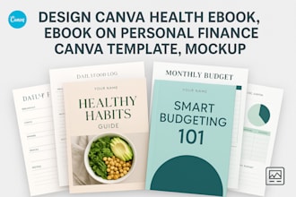 design canva health ebook, ebook on personal finance, canva template, mockup