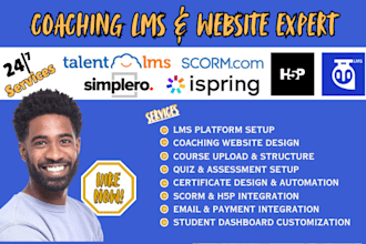 set up coaching lms on talentlms, simplero, scorm, h5p, ispring for e learning