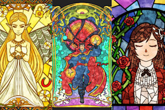 draw amazing fantasy stained glass for your character or image
