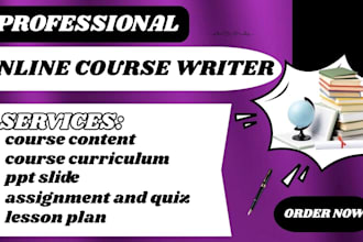 create online course content, course curriculum and lesson plan