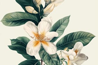 do botanical illustrations of flowers, plants and fruits