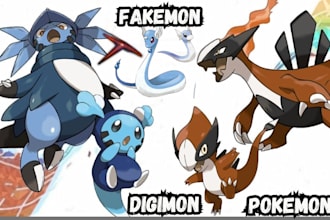 illustrate fakemon, pokemon art, anime, pokemon trainer, sprite sheet, monster