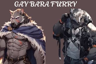 draw gay bara fury anthro illustration yaoi oc in anime manga style