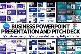 design business powerpoint presentation, pitch deck, google slide,or canva prese