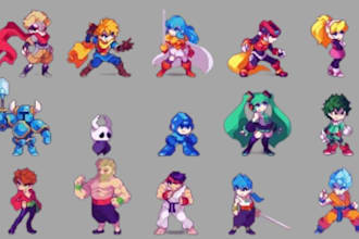 create pixel art sprite sheet, pixel character animation, pixel art background