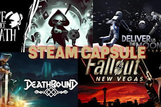 do steam capsule design, game art, steam game banner, game logo marketing banner