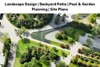 landscape architect design, backyard patio design, pool, garden, site plan