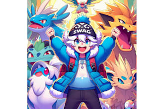 draw custom pokémon art design, pokémon sprite trainer, fakemon digimon card art