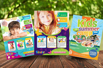 design flyer for school kids education summer camp child care daycare preschool