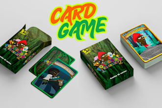 design custom playing card deck with digital illustrations and card box design