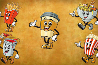 create classic retro vintage cartoon mascot character vintage logo illustration