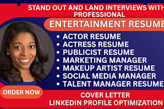 write an actor, actress, makeup artist, event planer, voiceover artist resume