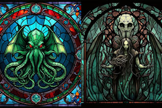 draw amazing horror dark art stained glass art, mosaic art for your character