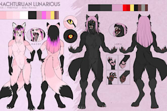 draw furry character reference sheet, anthro sfw nsfw oc fursona art for fursuit