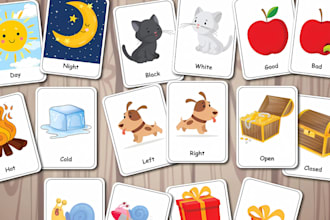 design kids educational card game, flashcards, board and tcg deck mockup