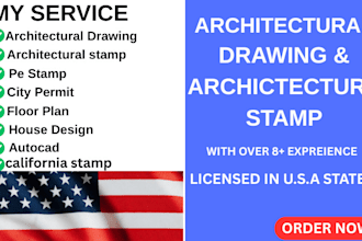 pe stamp architecture drawing ,floor plan USA city permit