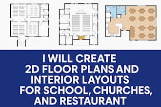 create 2d floor plans and interior layouts for school, churches, and restaurant