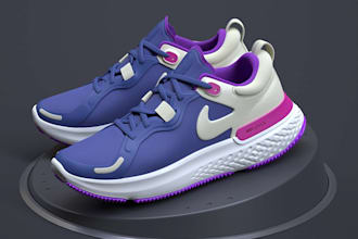 design hyper realistic 3d sneakers or running shoes for ecommerce, nft, etc