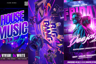 design 90s dj rave groove futuristic techno event party music flyer poster