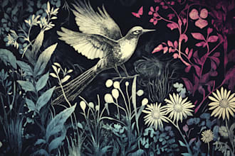 draw an animal and botanical illustration