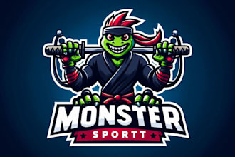 design monster ninja sport mascot logo with express delivery