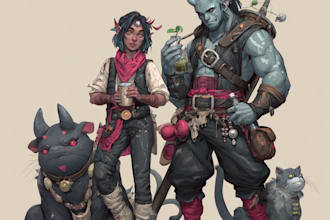 draw fantasy party d and d character for you