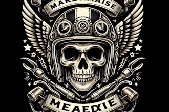 create amazing biker helmet skeleton motorcycle logo