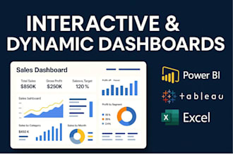 create interactive and dynamic dashboard using power bi, tableau, excel