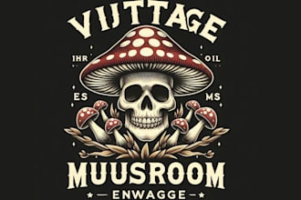 make vintage skull mushroom logo
