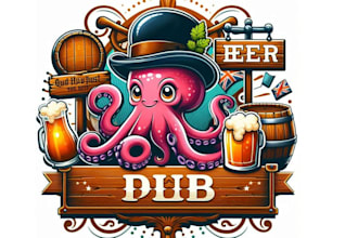 create retro brewery pub octopus logo