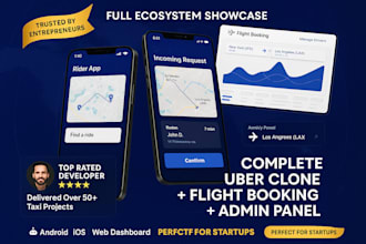 develop uber clone taxi booking app with flight ride, admin panel and cab app